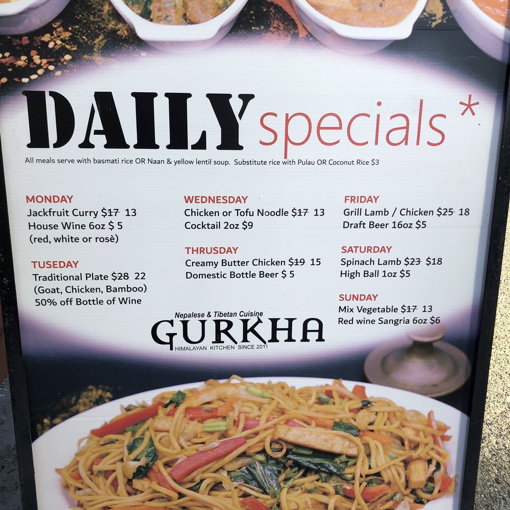 Gurkha Himalayan Kitchen - Daily specials as of March 2025 - Himalayan/Nepalese Near Me - Vancouver, British Columbia