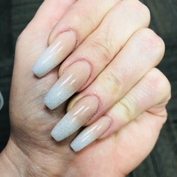 Area One Nail Spa - Ombré Nude & White Coffin nails w/ Silver Glitter Powder by Ann! - Nail Salons Near Me - Corona, California Area One Nail Spa - Ombré Nude & White Coffin nails w/ Silver Glitter Powder by Ann! - Nail Salons Near Me - Corona, California