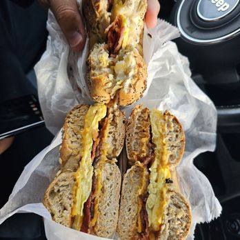 Muffin House Cafe - Top left: the cure on everything  bagle ,bottom: bacon egg and cheese on honey wheat - Coffee & Tea Near Me - Hopkinton, Massachusetts