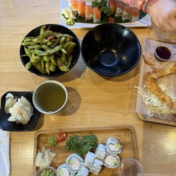 Ramen Mura - Spicy edamame, California rolls, and cream cheese rolls with salmon. - Ramen Near Me - Tustin, California Ramen Mura - Spicy edamame, California rolls, and cream cheese rolls with salmon. - Ramen Near Me - Tustin, California