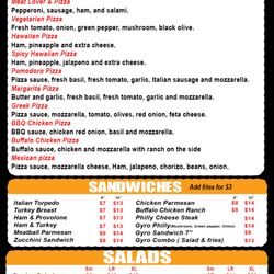 Liberty Giant Pizza - 2016 menu