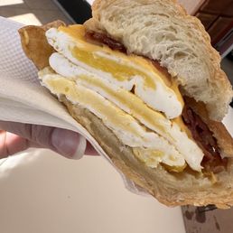 Look at that bacon, egg and cheese croissant! 3 eggs!
