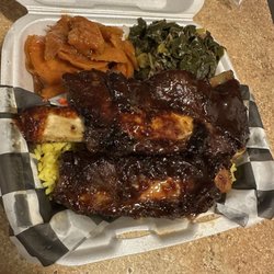 BBQ Beef Ribs, Collard greens and Yams