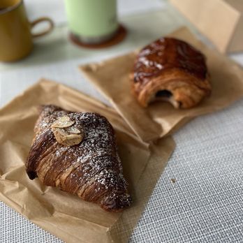 Sol Bakery - Tice baked croissant sunflower cream and blackberry (left) and Pain au chocolat (right) - both were flaky and delicious - Bakeries Near Me - San Francisco, California Sol Bakery - Tice baked croissant sunflower cream and blackberry (left) and Pain au chocolat (right) - both were flaky and delicious - Bakeries Near Me - San Francisco, California
