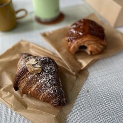 Twice baked croissant sunflower cream and blackberry  (left) and Pain au chocolat (right) - both were flaky and delicious