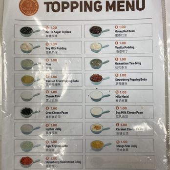 Boba King - the topping menu for the restaurant - Bubble Tea Near Me - Wheaton, Illinois