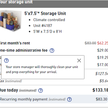 CubeSmart Self Storage - admin fee shows its for cleaning the unit.. really? - Self Storage Near Me - Houston, Texas
