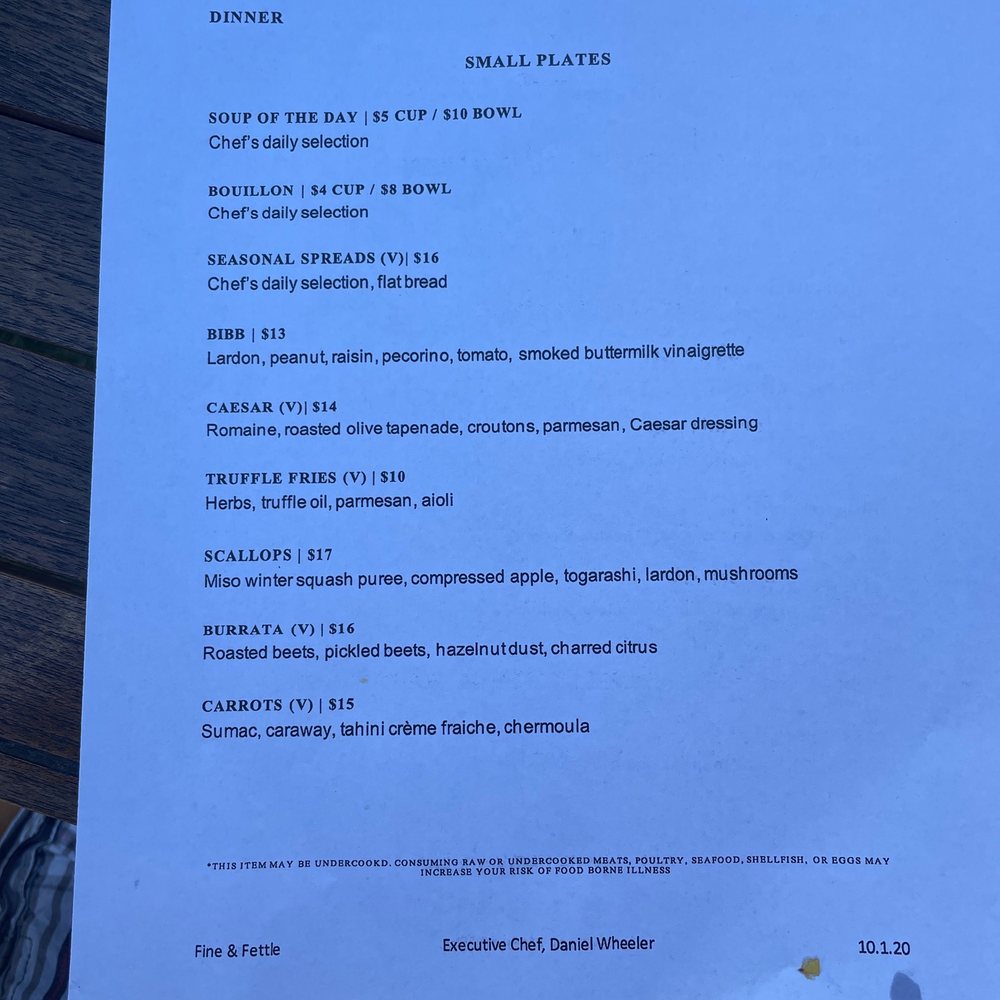 Fine & Fettle - Dinner menu - Tapas/Small Plates Near Me - Charlotte, North Carolina