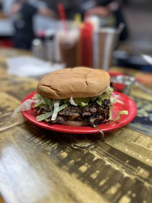 Photo of Sid's Diner - El Reno, OK, US. Regular Double Meat Burger with lettuce