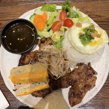 HEM Kitchen And Bar - Grilled pork chop plate (com tam bi suon) - Vietnamese Near Me - Houston, Texas HEM Kitchen And Bar - Grilled pork chop plate (com tam bi suon) - Vietnamese Near Me - Houston, Texas