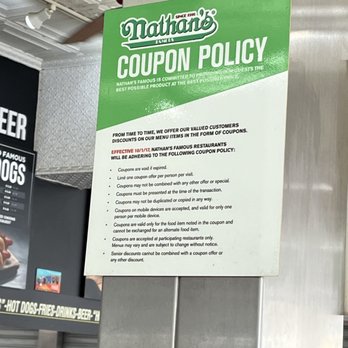 Nathan's Famous - Policy sign - Hot Dogs Near Me - Brooklyn, New York Nathan's Famous - Policy sign - Hot Dogs Near Me - Brooklyn, New York