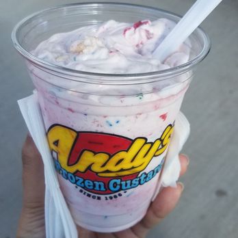 Andy's Frozen Custard - Concrete with strawberries, cheesecake, and sprinkles. Super yummy!!! - Ice Cream & Frozen Yogurt Near Me - Murfreesboro, Tennessee Andy's Frozen Custard - Concrete with strawberries, cheesecake, and sprinkles. Super yummy!!! - Ice Cream & Frozen Yogurt Near Me - Murfreesboro, Tennessee