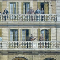Mural dels Balcons de Barcelona - Detalle del mural "Balcons de Barcelona" de la Plaza de la Hispanidad,Barcelona.