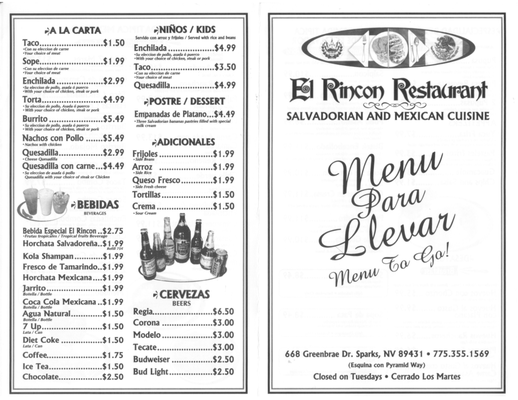 Menu photo 5 El Rincon Restaurant Sparks, NV