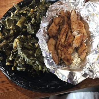 Darrow's New Orleans Grill - Grilled catfish double side of greens - Cajun/Creole Near Me - Carson, California