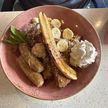 Just Brunch Breakfast Bar - Banana fosters French toast with pork sausage - Breakfast & Brunch Near Me - Duluth, Georgia