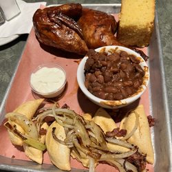 Better Than Freds - Half chicken with beans and perogies