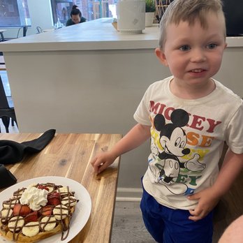 For Crepe Sake - Waffle with strawberry and banana. - Creperies Near Me - East Lansing, Michigan For Crepe Sake - Waffle with strawberry and banana. - Creperies Near Me - East Lansing, Michigan