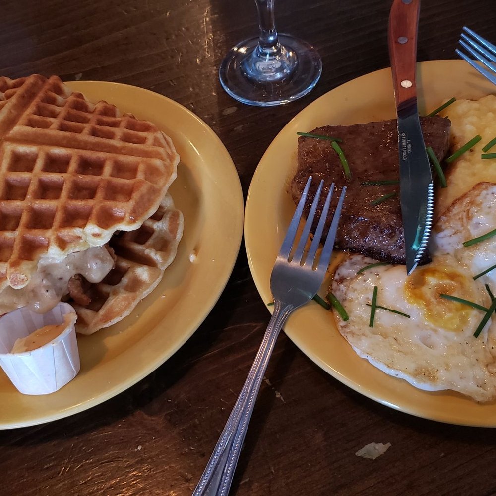 Captain Dan's Good Time Tavern - Weekend Brunch: Chicken & Waffle (best meal I've had in NYC). Steak, Eggs, & Cheese Grits (perfectly cooked and seasoned). - Bars Near Me - Brooklyn, New York Captain Dan's Good Time Tavern - Weekend Brunch: Chicken & Waffle (best meal I've had in NYC). Steak, Eggs, & Cheese Grits (perfectly cooked and seasoned). - Bars Near Me - Brooklyn, New York