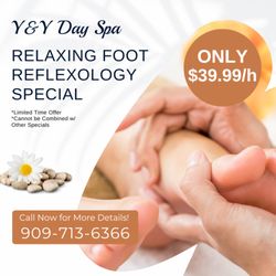 Y&Y Day Spa - Relaxing Foot Reflexology Special
ONLY $39.99/h
*Limited Time Offer
*Cannot be Combined w/ Other Specials