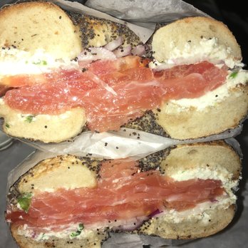 Tal Bagels - Lox on a poppy bagel and scallion cream cheese - Bagels Near Me - New York, New York Tal Bagels - Lox on a poppy bagel and scallion cream cheese - Bagels Near Me - New York, New York