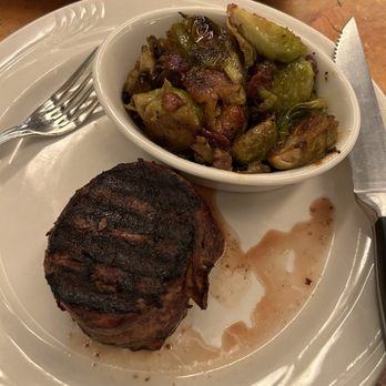 Outwest - Filet Mignon - 7oz- with Brussels. How can even the bacon have no taste. Absolutely not fresh . Had to keep dipping it in A1 every bite. - Steakhouses Near Me - Kernersville, North Carolina Outwest - Filet Mignon - 7oz- with Brussels. How can even the bacon have no taste. Absolutely not fresh . Had to keep dipping it in A1 every bite. - Steakhouses Near Me - Kernersville, North Carolina