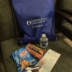 Swag Bag Given Upon Appointment Time Check In. Thank you Sandra and Orange County Pain and Wellness!