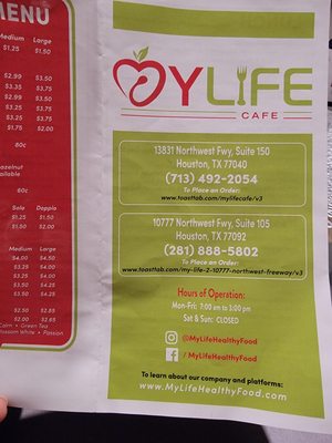 Menu photo 1 My Life Cafe Houston, TX
