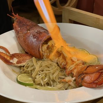 Mama Surang's Thai Kitchen - Torching the Lobster Tom Yum Noodle soup - Thai Near Me - Las Vegas, Nevada