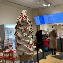 Maple Creemee in sugar cone with holiday sprinkles Maple Creemee in sugar cone with holiday sprinkles