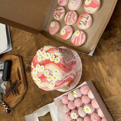 Cupcake Factory - My 21st birthday cake, strawberry cake balls, iced sugar cookies:) always best to order 2 weeks in advance!