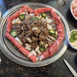 Thin Sauce Prime Beef Brisket, Thin Sliced Pork Belly, Marinated Beef Thin Sauce Prime Beef Brisket, Thin Sliced Pork Belly, Marinated Beef
