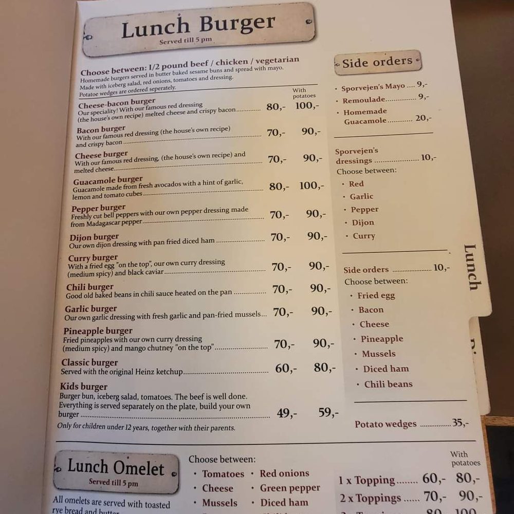 Sporvejen - Menu - Burgers Near Me - Copenhagen, 84 Sporvejen - Menu - Burgers Near Me - Copenhagen, 84