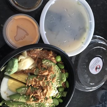 Yamada Sushi & Poke - Salmon and Spicy Tuna Poke bowl sauces on the side . Miso soup included. - Sushi Bars Near Me - Naperville, Illinois Yamada Sushi & Poke - Salmon and Spicy Tuna Poke bowl sauces on the side . Miso soup included. - Sushi Bars Near Me - Naperville, Illinois