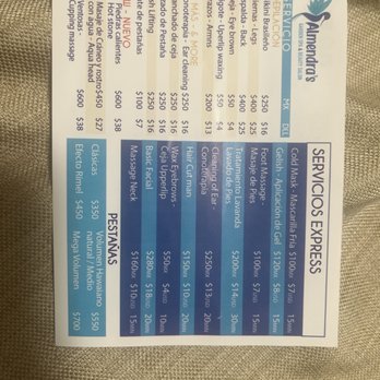 Almendra's - Menu for express services, new services, waxing services, eyelashes, other services - Day Spas Near Me - Puerto Vallarta, JAL