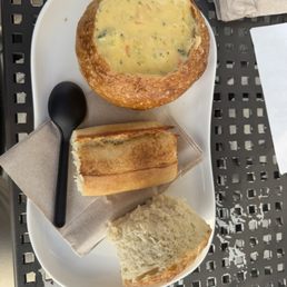 Sourdough Bread Bowl with Broccoli Cheddar soup Sourdough Bread Bowl with Broccoli Cheddar soup
