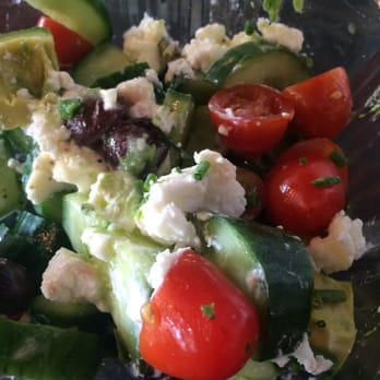 La Grande Orange - Cucumber, cherry tomatoes, avocado, goat cheese, olives with lemon/Chive dressing- so yummy! - Coffee & Tea Near Me - Phoenix, Arizona
