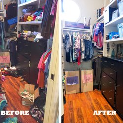 Calming Chaos - Before-and-after picture of a client's closet.
