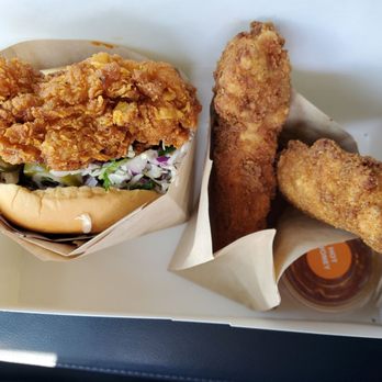 Daybird - $13.50 Szechuan Hot Chicken Sando - Hot $7 2 piece tender - Medium with hot honey - Chicken Shop Near Me - Los Angeles, California