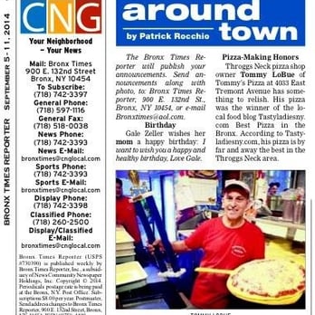 Tommy's Pizza - Voted Best Pizza in the Bronx by the Tadtyladied NY fans!! Here Tommy the owner is featured in the Bronx Times Reporter! - Pizza Near Me - Bronx, New York Tommy's Pizza - Voted Best Pizza in the Bronx by the Tadtyladied NY fans!! Here Tommy the owner is featured in the Bronx Times Reporter! - Pizza Near Me - Bronx, New York