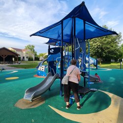 David's Park - The little kids area with 2 slides and some stairs.
