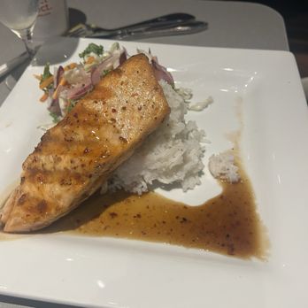 Sharks Underwater Grill - Miso Grilled Atlantic Salmon - New American Near Me - Orlando, Florida Sharks Underwater Grill - Miso Grilled Atlantic Salmon - New American Near Me - Orlando, Florida
