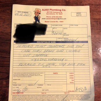 Ajax Plumbing Sewer & Drain Cleaning - This shouldn't have been more than 250 dollars - Plumbing Near Me - San Antonio, Texas