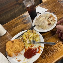 Judy's Cafe & Truck Stop - Pork chop, hash browns, eggs and biscuits.