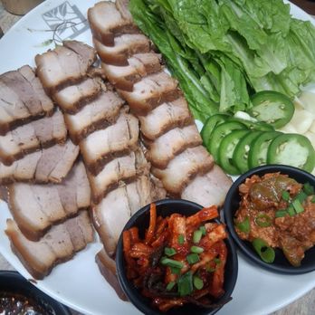 Korean B.B.Q. - Bossan pork belly platter - Korean Near Me - Victorville, California