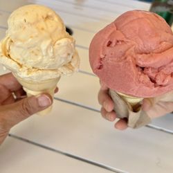 These are KID scoops! They were huge and adult-sized Peaches & Cream and Raspberry Sorbet. I couldn't finish mine & it bummed me out.