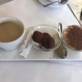 La Tagliatella - Caffe Gustoso: a coffee, tiramisu-ish pudding, and little bombs of fudge truffles in the center. - Italian Near Me - Frankfurt, HE