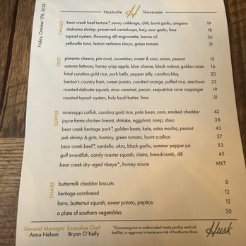 Husk - Menu of the day - Southern Near Me - Nashville, Tennessee