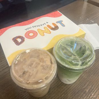 The Donuttery - Iced Brown Sugar Oat Latte and Iced Matcha Latte (16 oz); 3 very delicious blueberry donuts inside box - Donuts Near Me - Huntington Beach, California The Donuttery - Iced Brown Sugar Oat Latte and Iced Matcha Latte (16 oz); 3 very delicious blueberry donuts inside box - Donuts Near Me - Huntington Beach, California