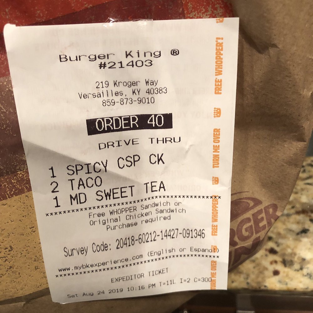 This is the bag that contained a spicy chicken sandwich & a whopper.
